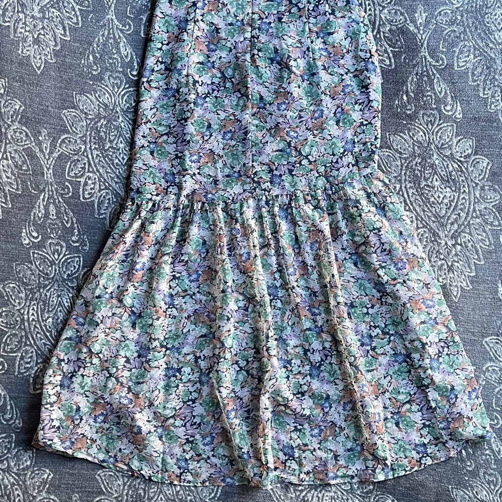 ASTR The Label Puff Sleeves Floral Ruffles Asymmetrical Hi low Midi Dress Large - Picture 12 of 14